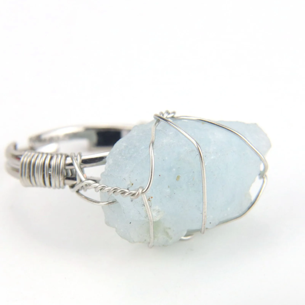 Aquamarine crystal ring