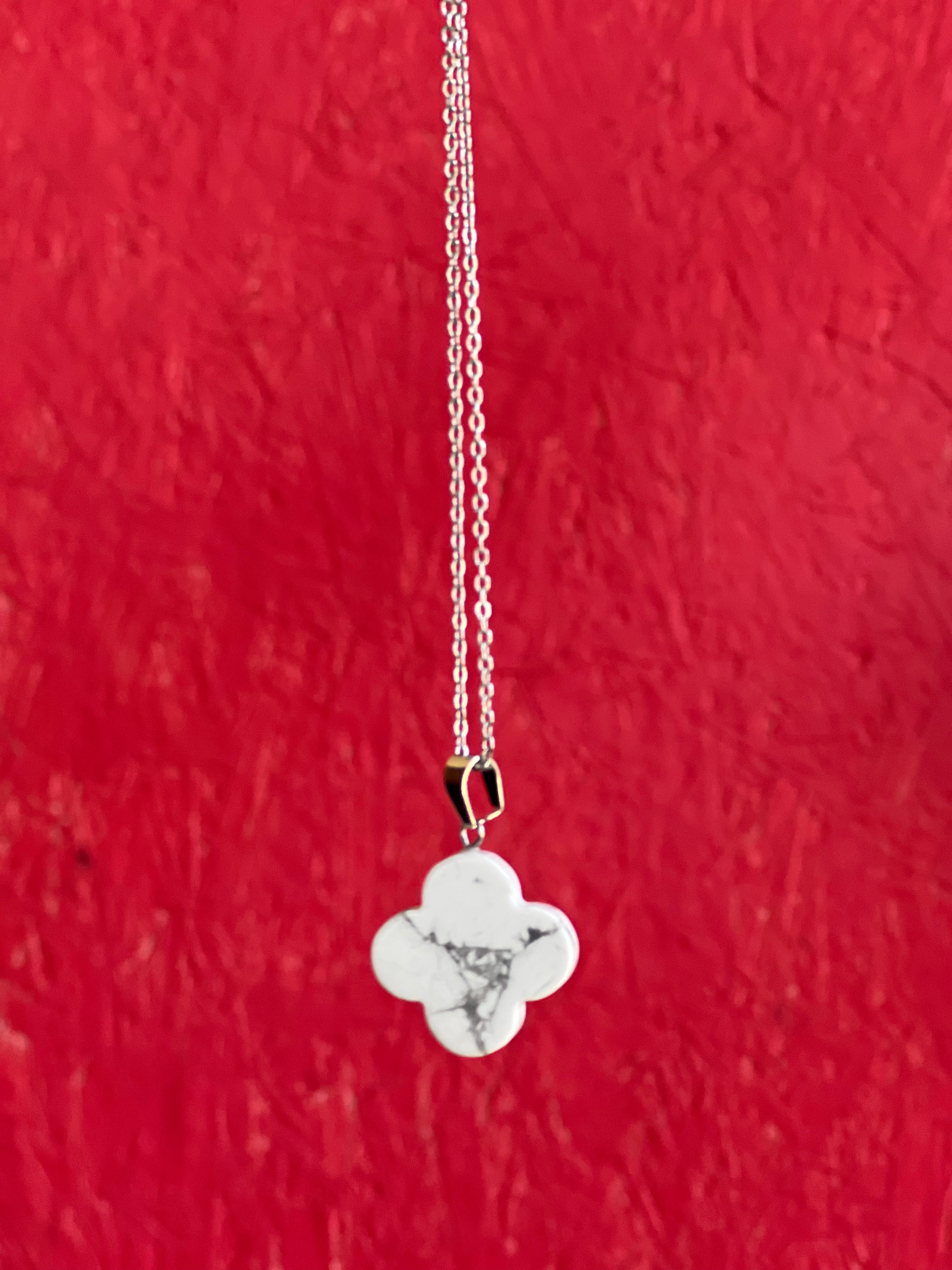 Howlite Clover Four Leaf Necklace