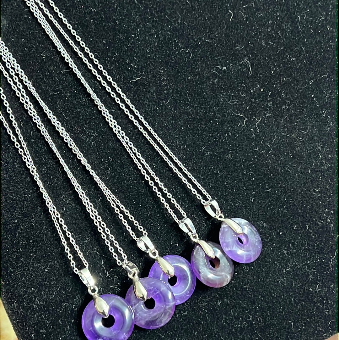 Amethyst Donut Crystal Necklace