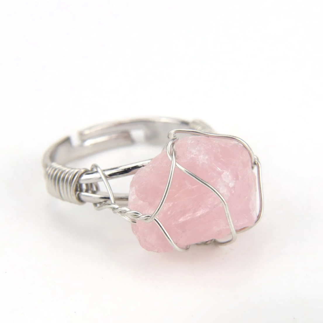 silver rose quartz ring