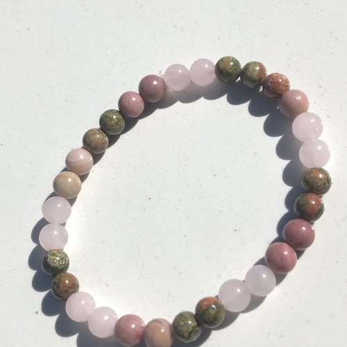 Unakite Rhodonite Rose quartz bracelet