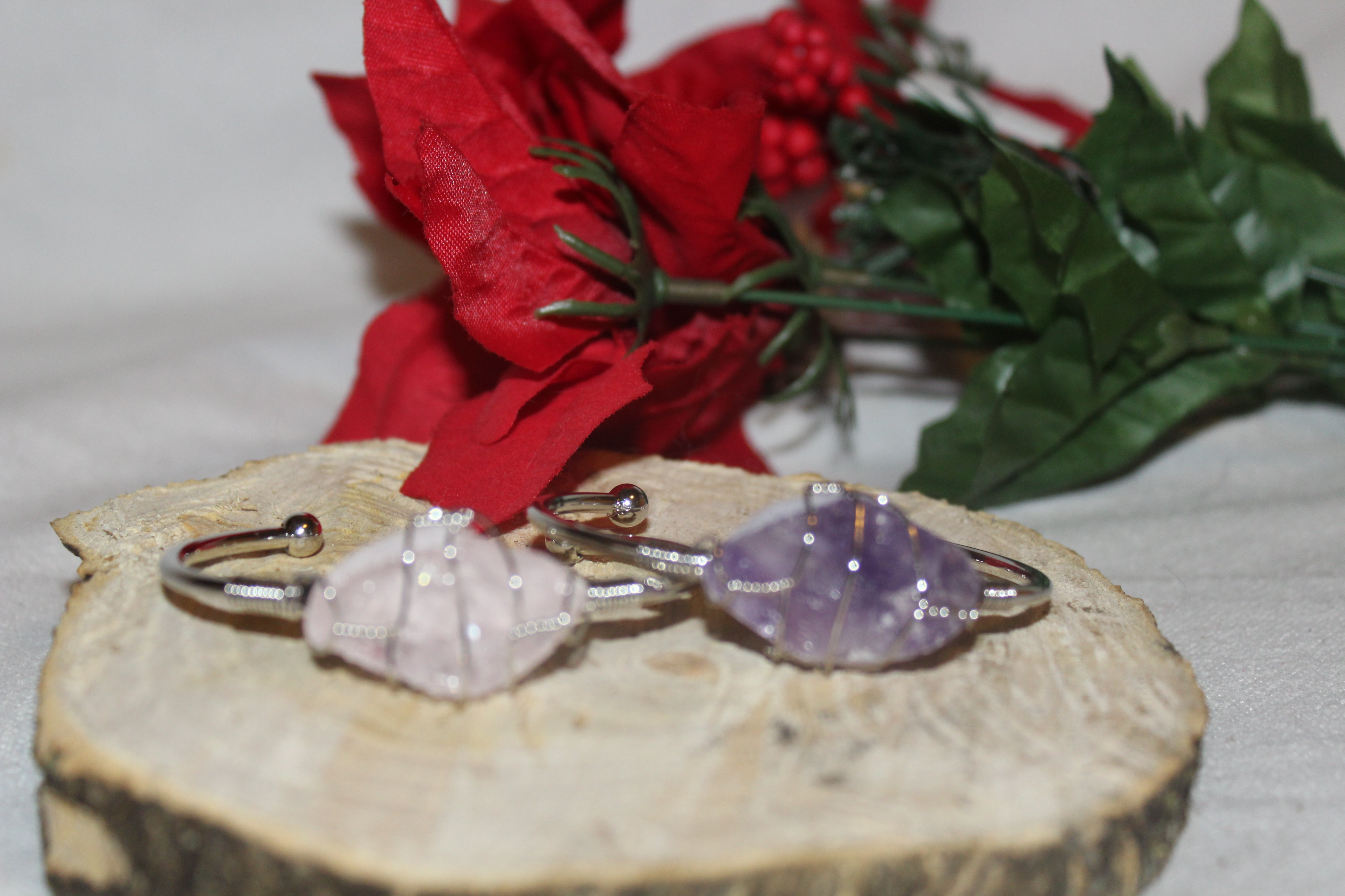 Wire wrapped bangles with crystal | Rose quartz & Amethyst