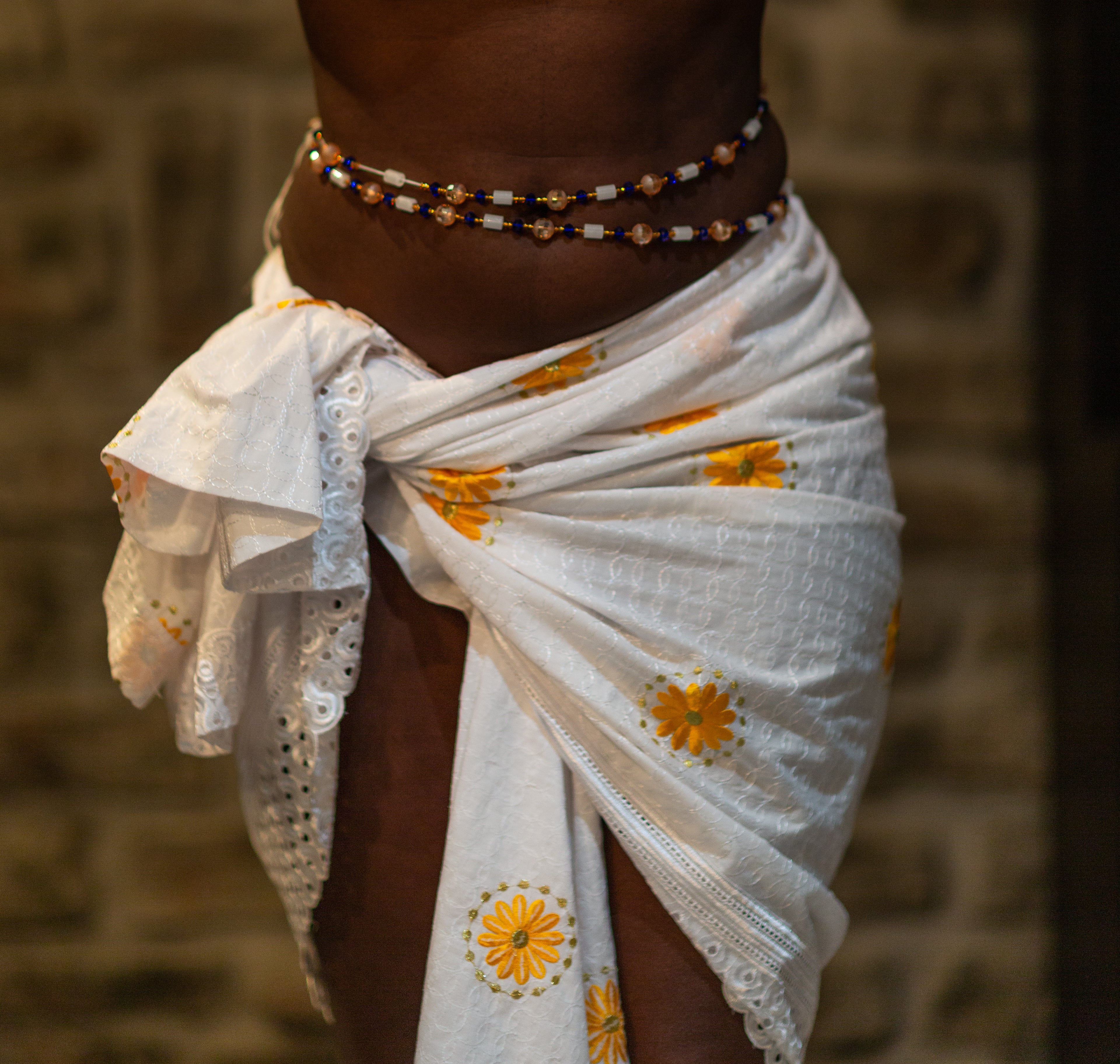 Rose gold and blue waist beads tie on