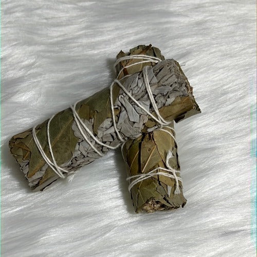 sage smudge bundle with bay leaves