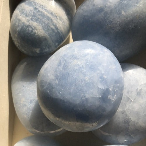 Blue celestite palm stone