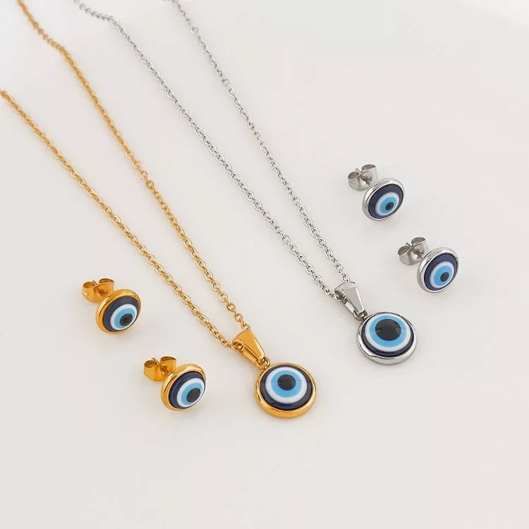 evil eye necklace and earrings