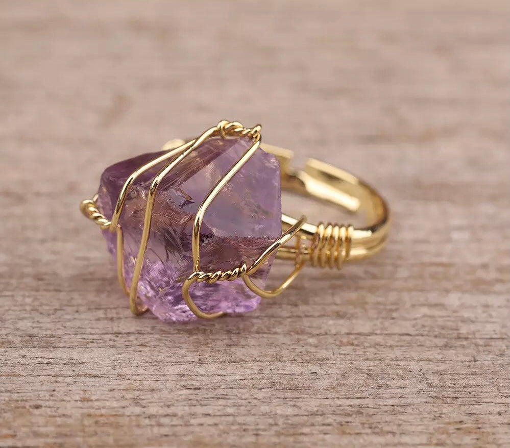 amethyst wire wrapped ring