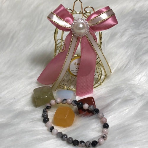 crystal gift set with pink zebra stone bracelet