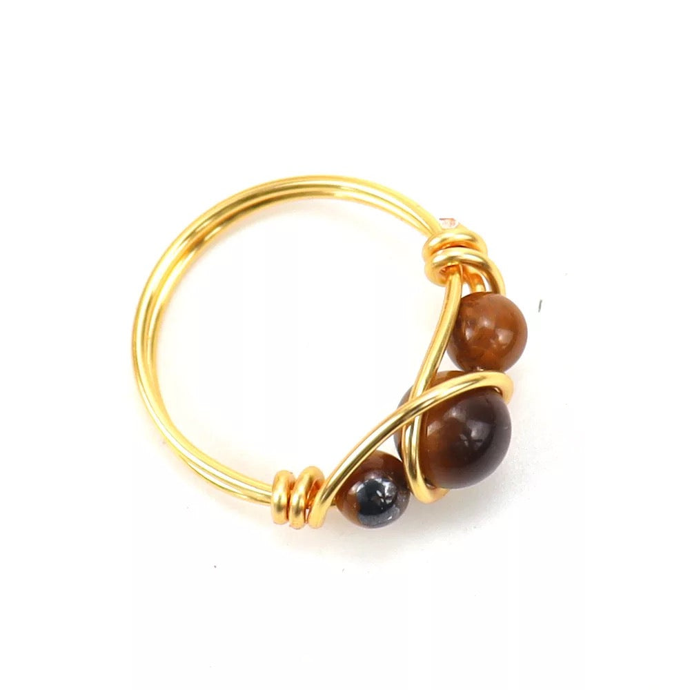 Tiger eye wire wrapped ring