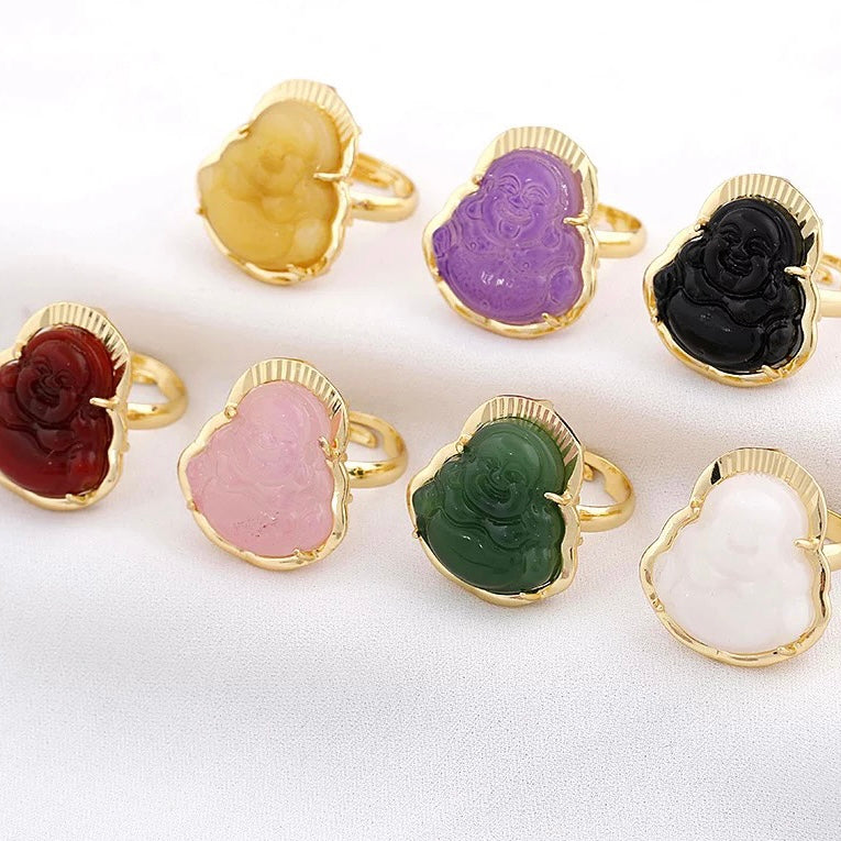 Jade Buddha rings - Adjustable & Gold plated