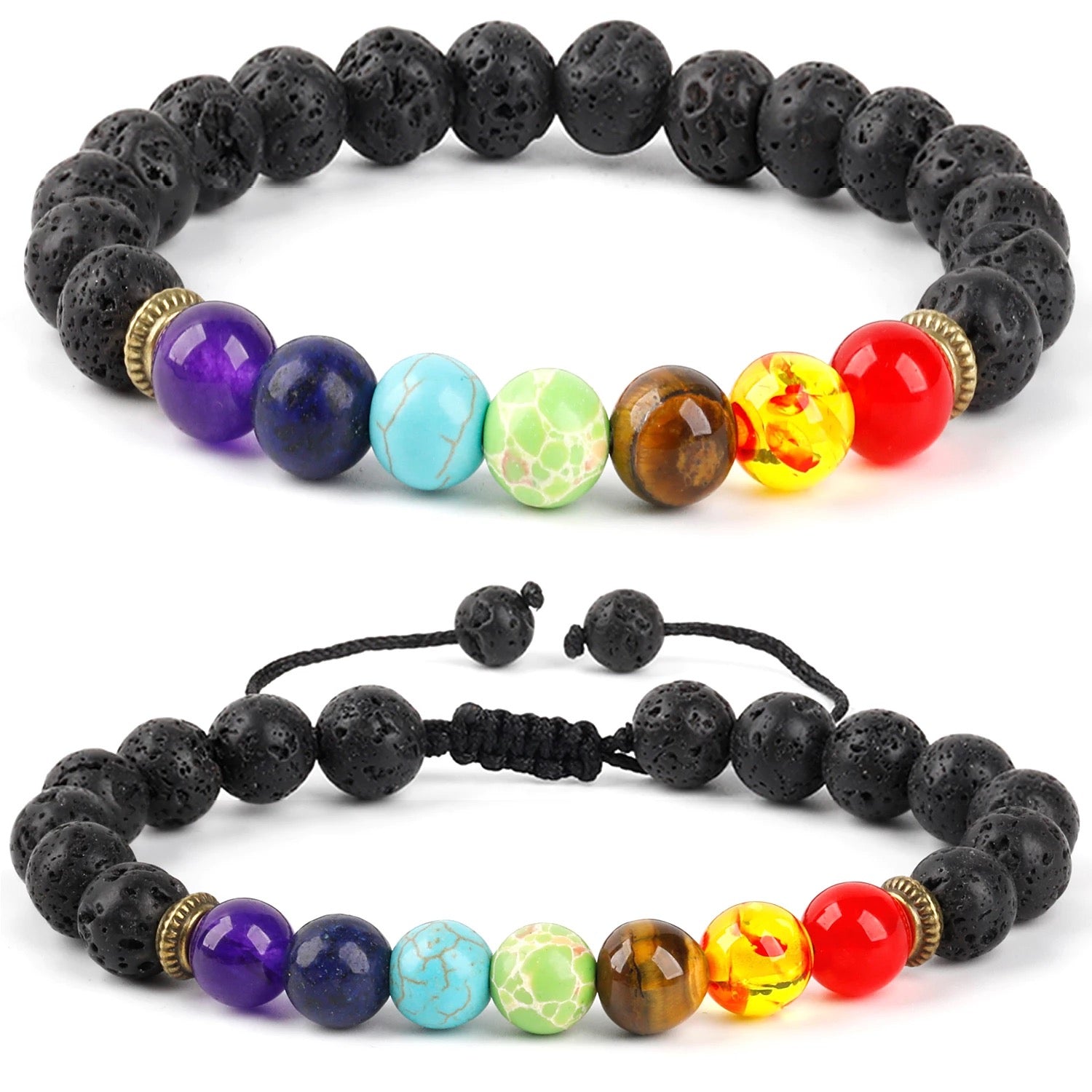 7 Chakras Healing Bracelet | Black Lava beads | Oil diffuser bracelet