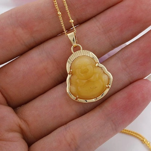 yellow jade buddha necklace for fortune