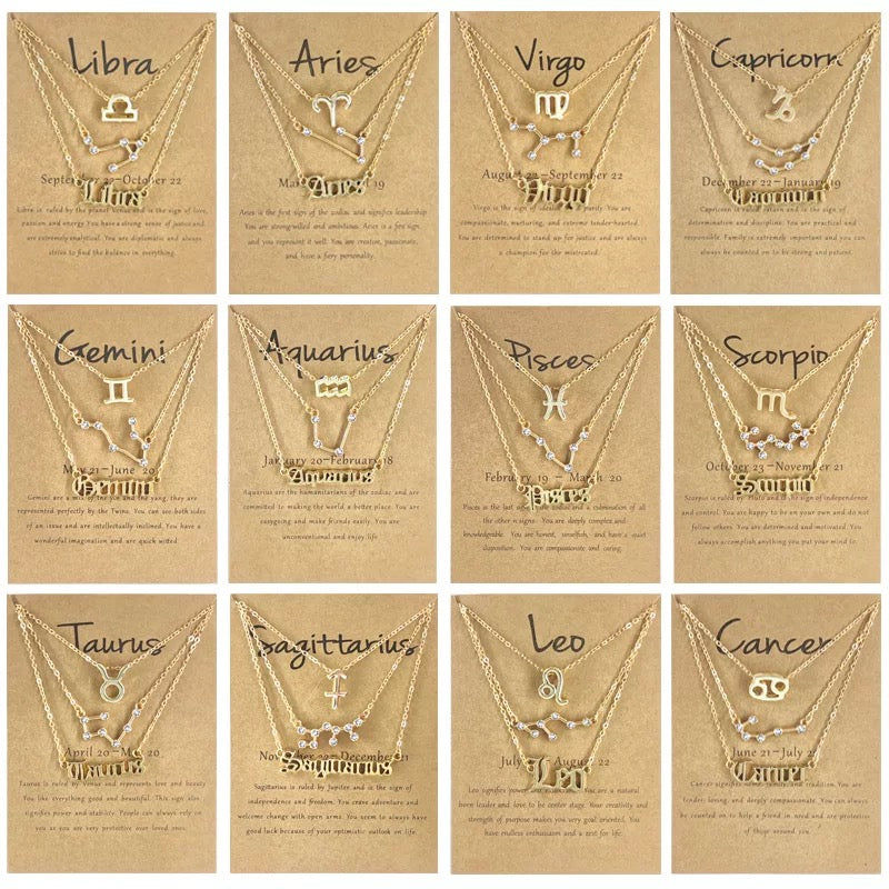 3 piece set zodiac necklace